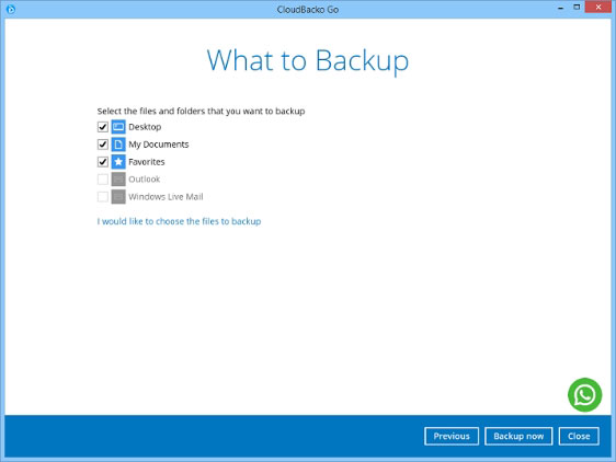 4. Select the files / folders to backup on your computer, then click Backup now.