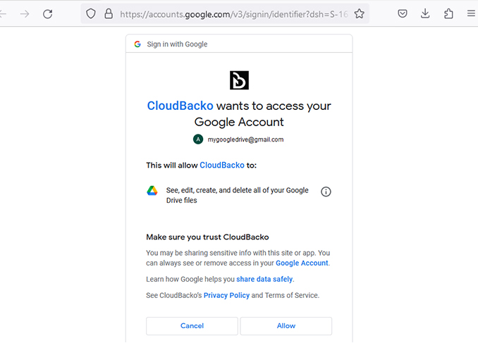 How to create a Google Drive cloud file backup